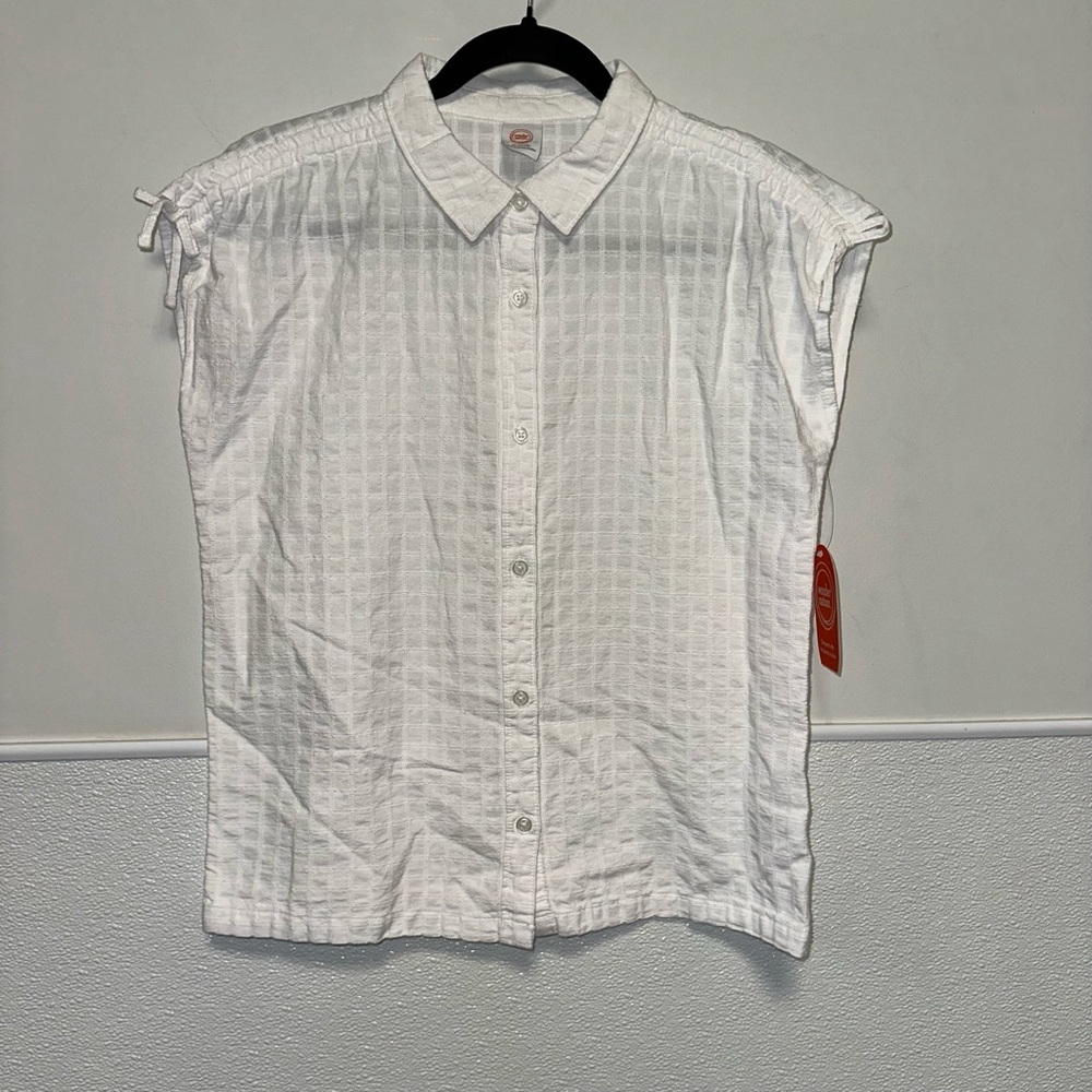 Girls Wonder Nation Top XL (14-16) White Button Down Sleeveless NEW NWT
